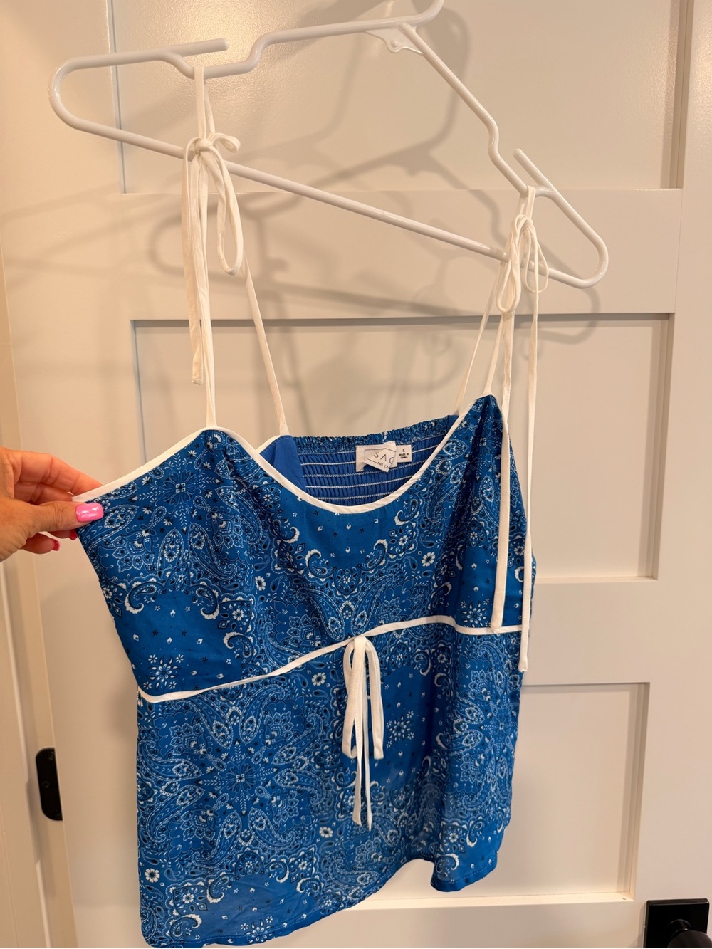 Sage Blue Paisley Bandana Print Camisole with White Trim